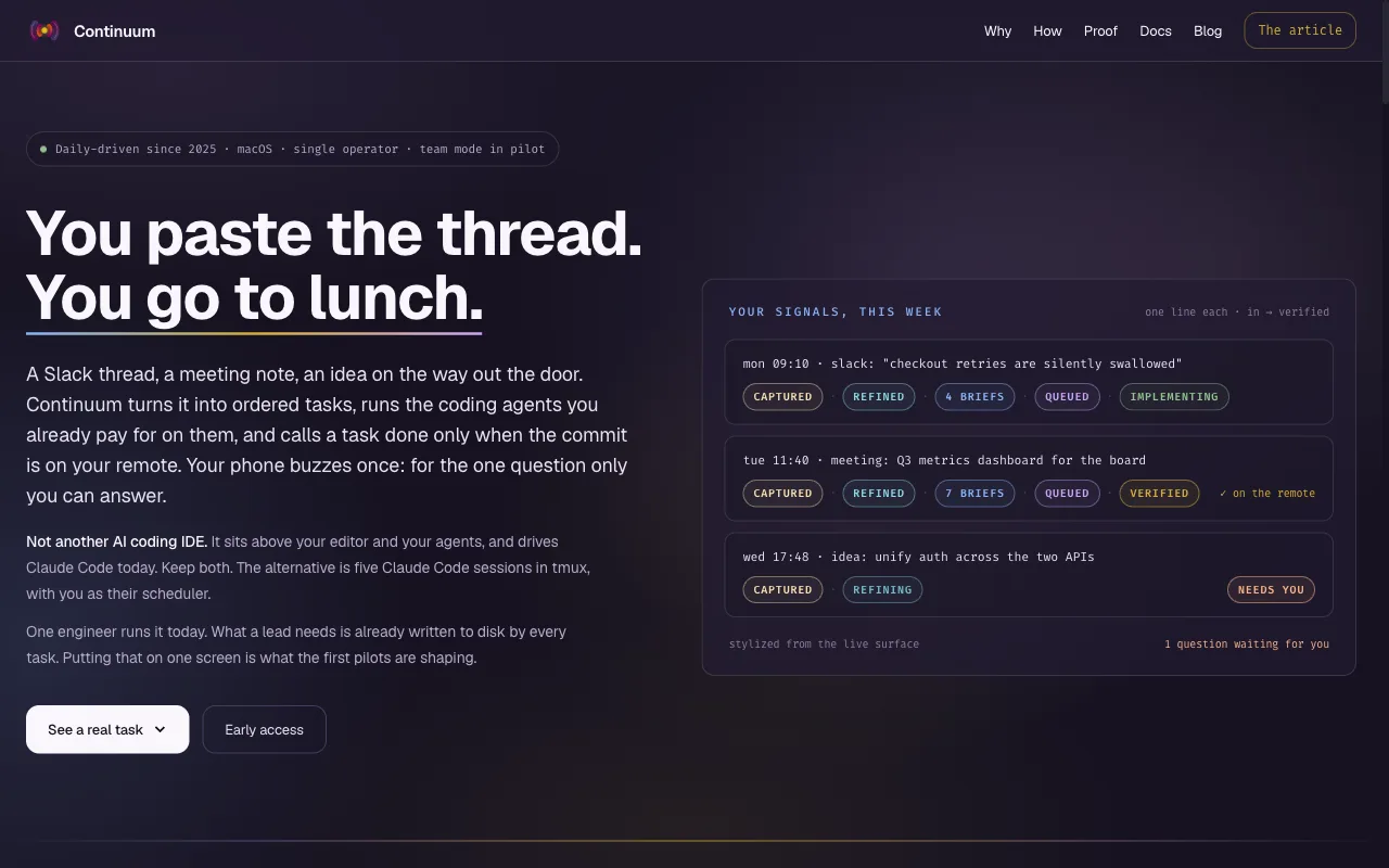 Continuum landing page