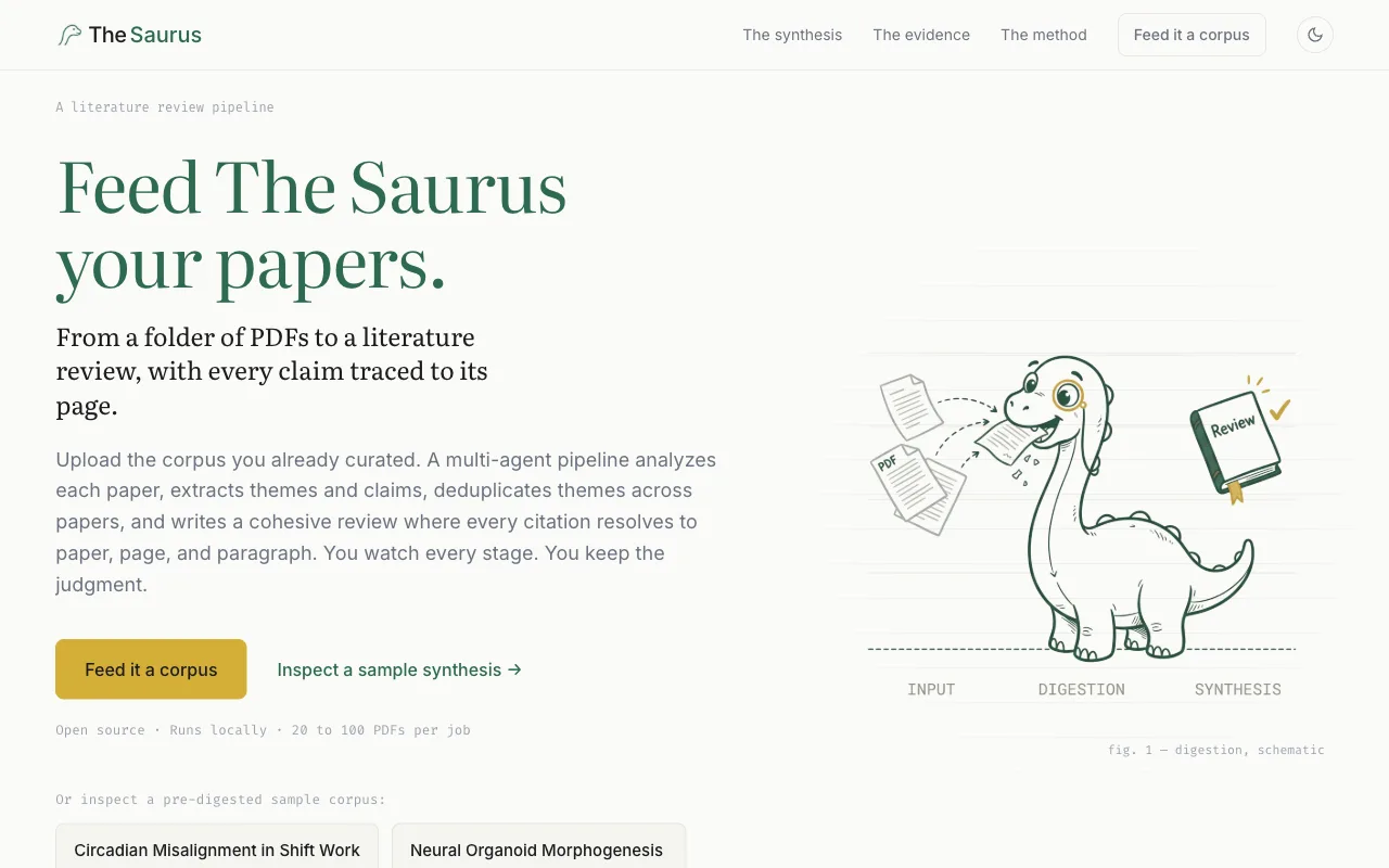 The Saurus landing page
